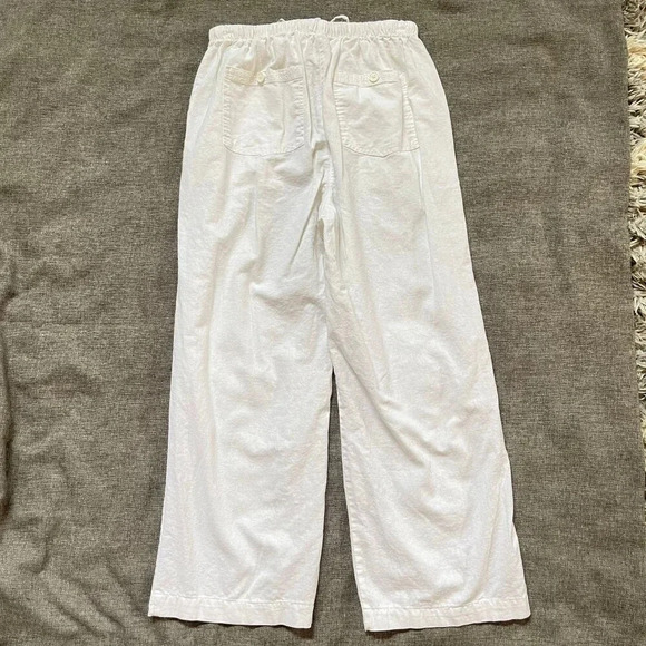 Ellos‎ Women's White Pants Drawstrings Linen Blend Lagenlook Minimalist 14 - Picture 1 of 8